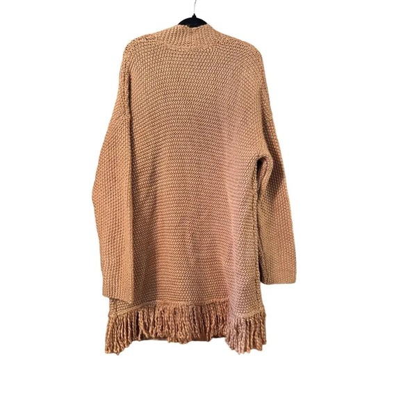 Duster Cardigan Open Front Fringe Trim Knit Sweater Chunky western vibe - Picture 3 of 9